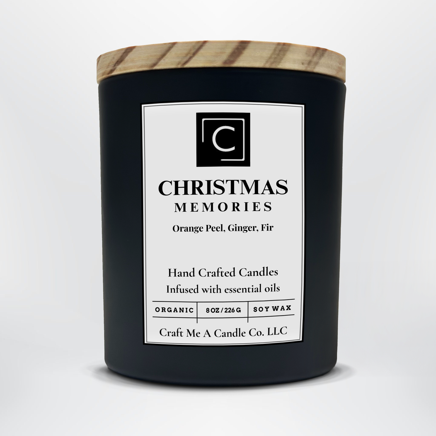 Christmas Memories Candle – Orange Peel Ginger Fir – Hand Poured Soy Coconut Blend Holiday Scent – 8oz & 14oz Matte Glass