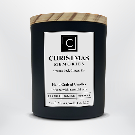 Christmas Memories Candle – Orange Peel Ginger Fir – Hand Poured Soy Coconut Blend Holiday Scent – 8oz & 14oz Matte Glass