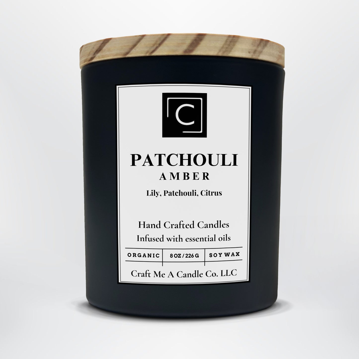 Patchouli Amber Scented Candle – Lily, Patchouli, Citrus | Natural Soy Wax Candles | Round Jar Candles