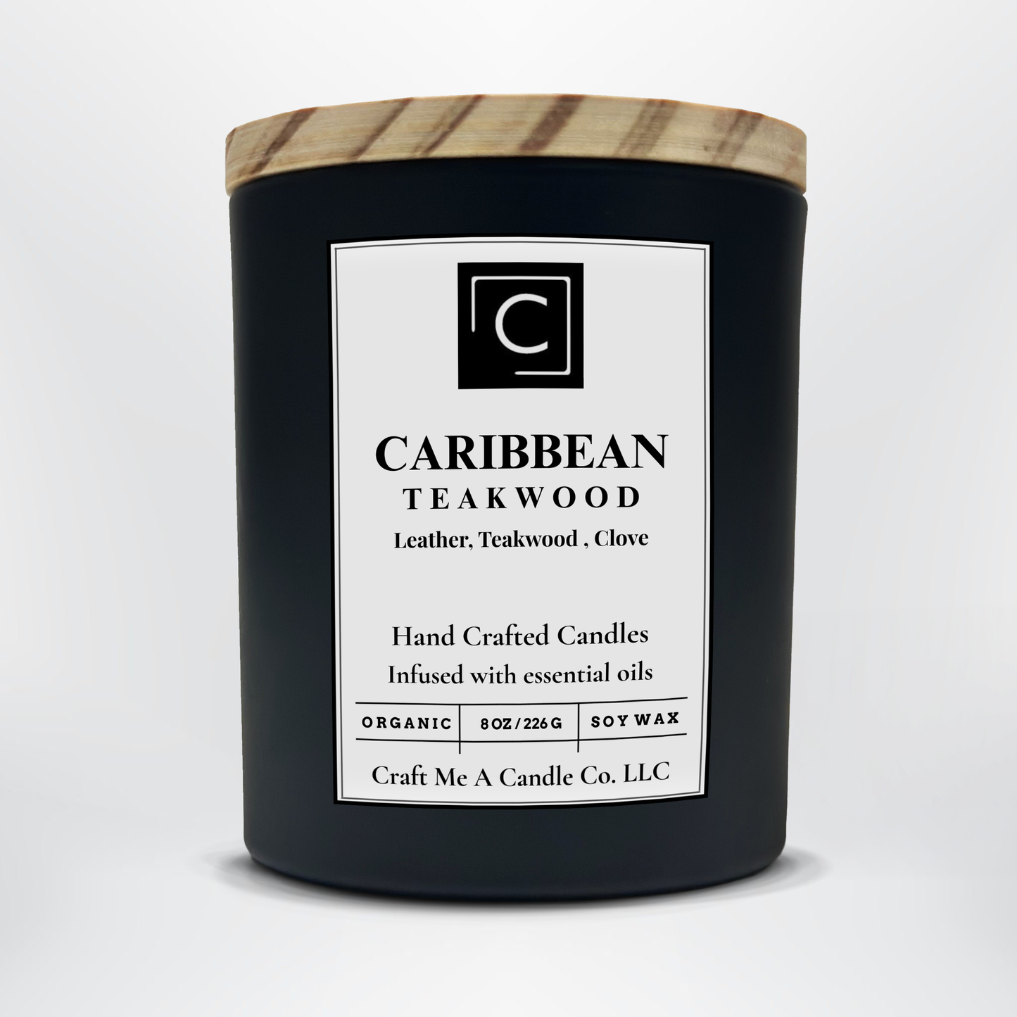 Caribbean Teakwood Scented Candle – Leather, Teakwood, Clove | Natural Soy Wax Candles | Round Jar Candles