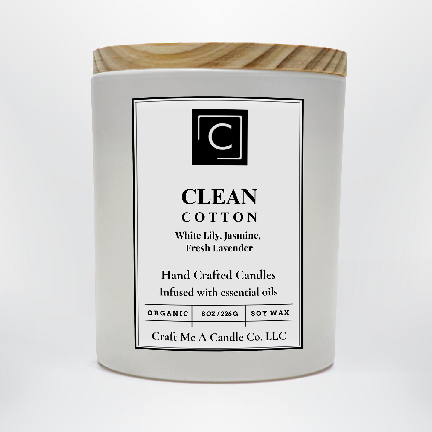 Clean Cotton Scented Candle – White Lily, Jasmine, Fresh Lavender | Natural Soy Wax Candles | Round Jar Candles