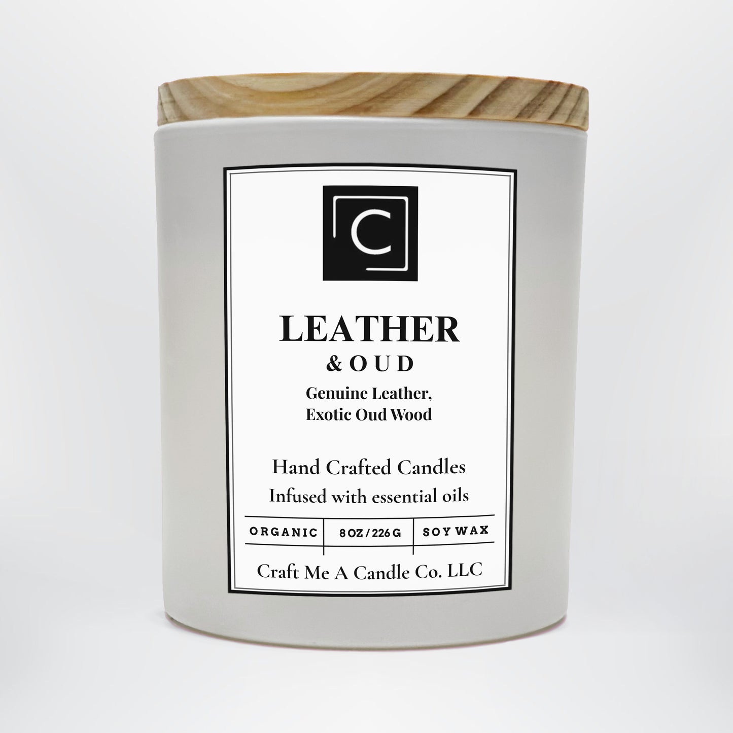 Leather & Oud Scented Candle – Genuine Leather, Exotic Oud Wood | Natural Soy Wax Candles | Round Jar Candles