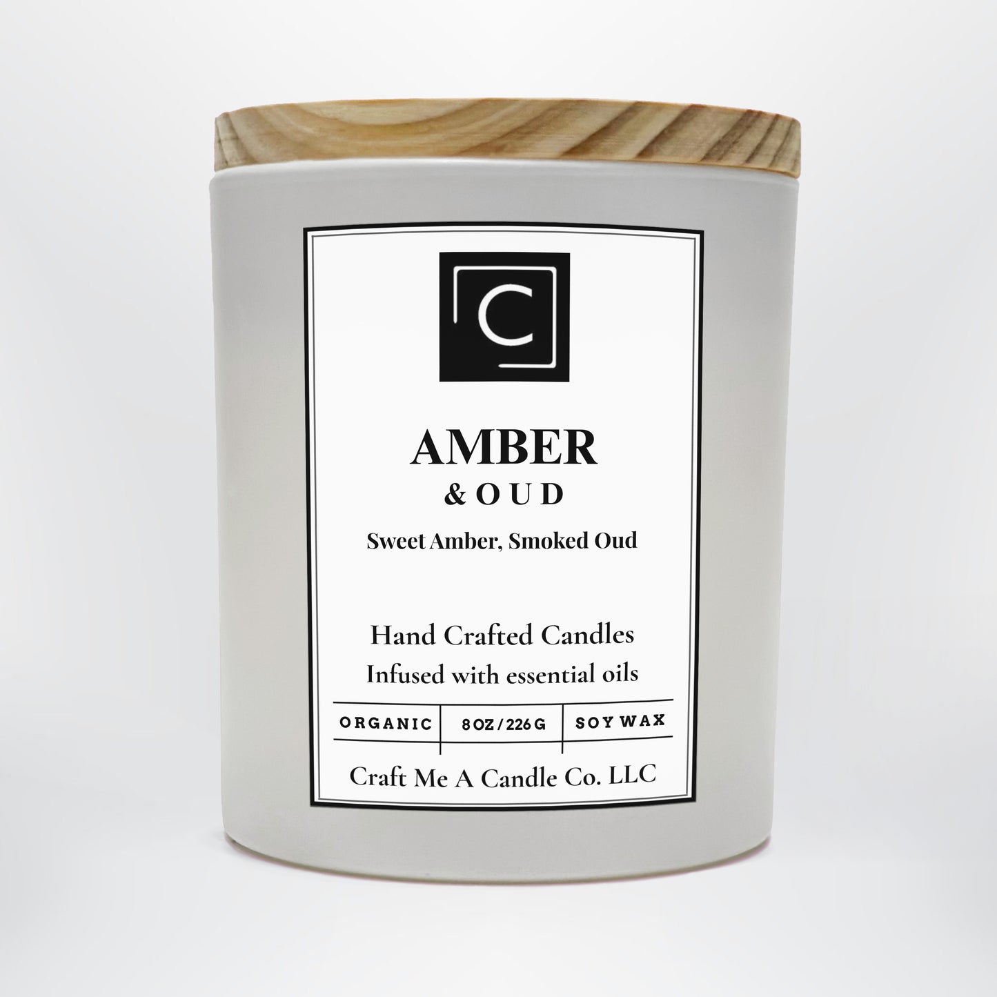 Amber & Oud Scented Candle – Sweet Amber, Smoked Oud | Natural Soy Wax Candles | Round Jar Candles