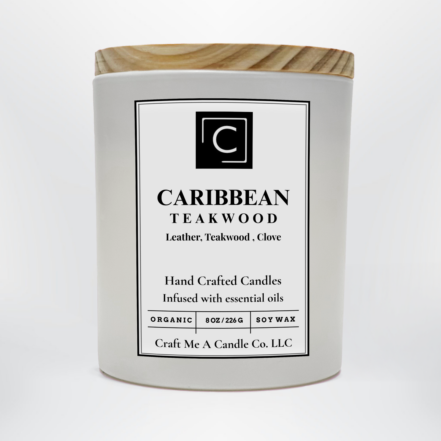 Caribbean Teakwood Scented Candle – Leather, Teakwood, Clove | Natural Soy Wax Candles | Round Jar Candles