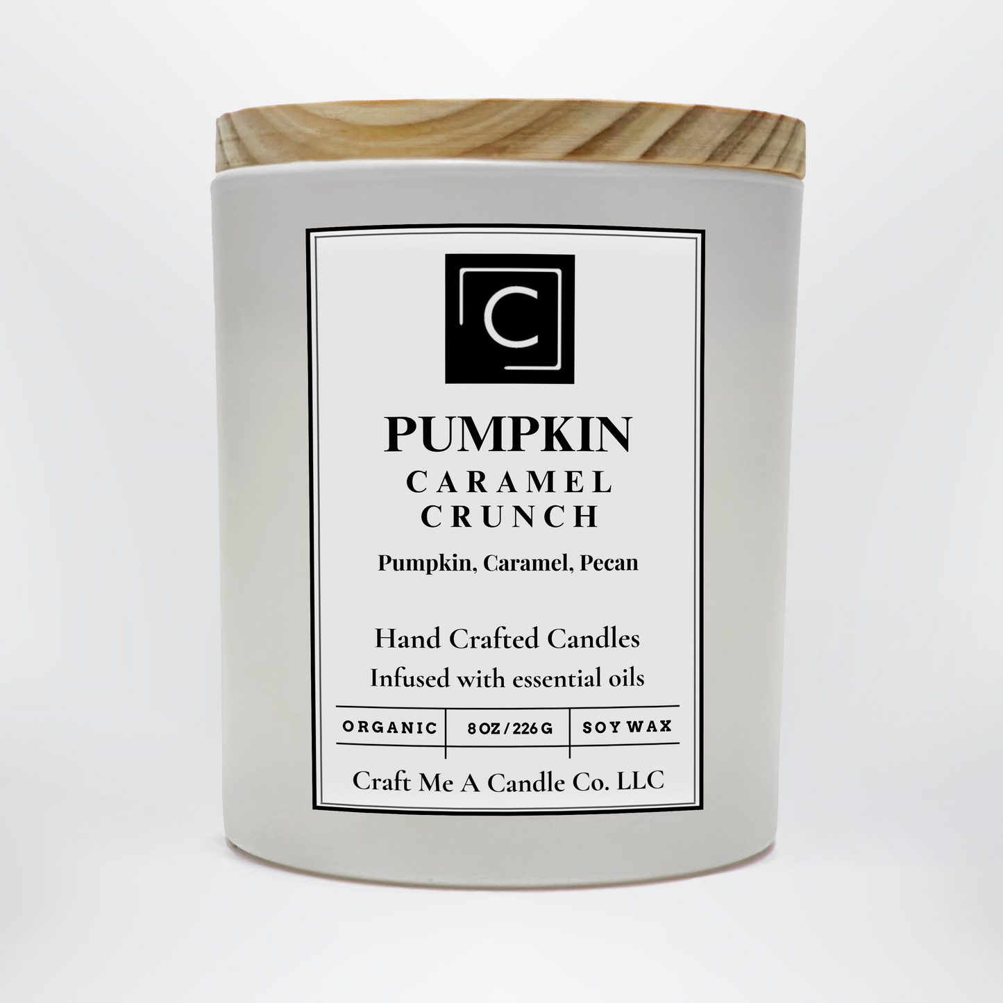 Pumpkin Caramel Crunch Candle – Sweet Pumpkin Caramel & Toasted Pecan – Hand Poured Soy Coconut Blend with Wooden Lid – 8oz & 14oz