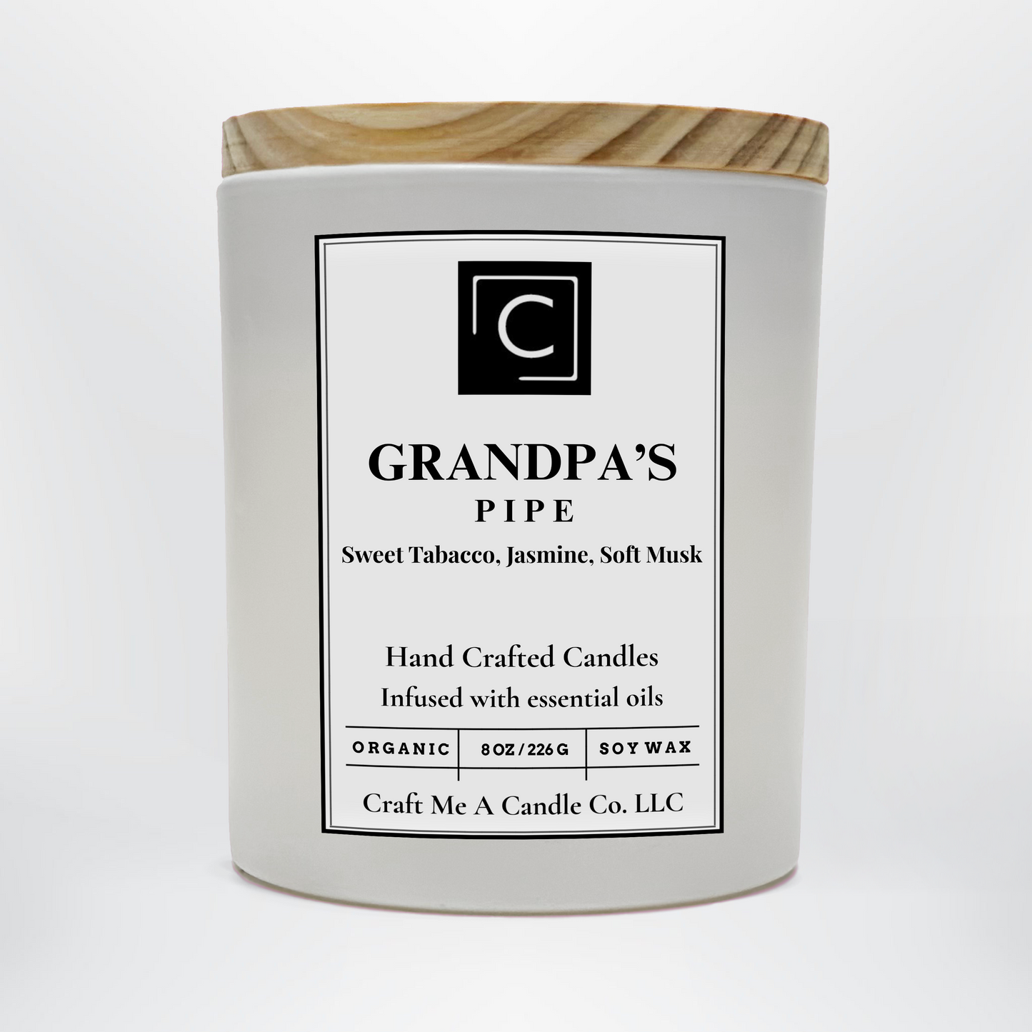 Grandpa's Pipe Scented Candle – Sweet Tabacco, Jasmine, Soft Musk | Natural Soy Wax Candles | Round Jar Candles