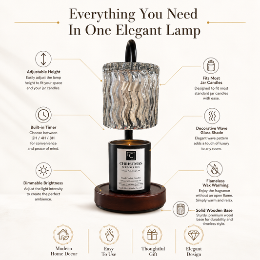 Candle Warmer Lamp with Wavy Glass Shade | Dimmable Wax Melt Lantern | Electric Wax Burner | Japandi Desk Lamp | Flameless Candle Light
