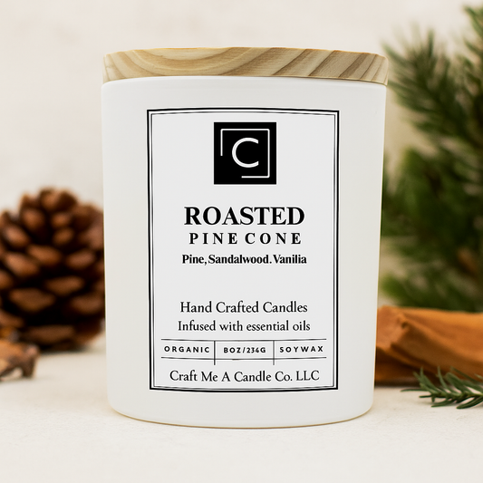 Roasted Pine Cone Candle – Pine Sandalwood Vanilla – Hand Poured Soy Coconut Blend with Wooden Lid – 8oz & 14oz