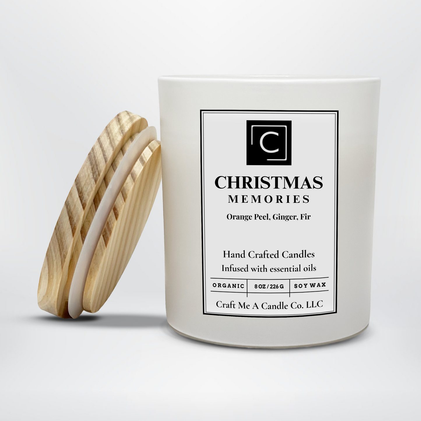 Christmas Memories Candle – Orange Peel Ginger Fir – Hand Poured Soy Coconut Blend Holiday Scent – 8oz & 14oz Matte Glass