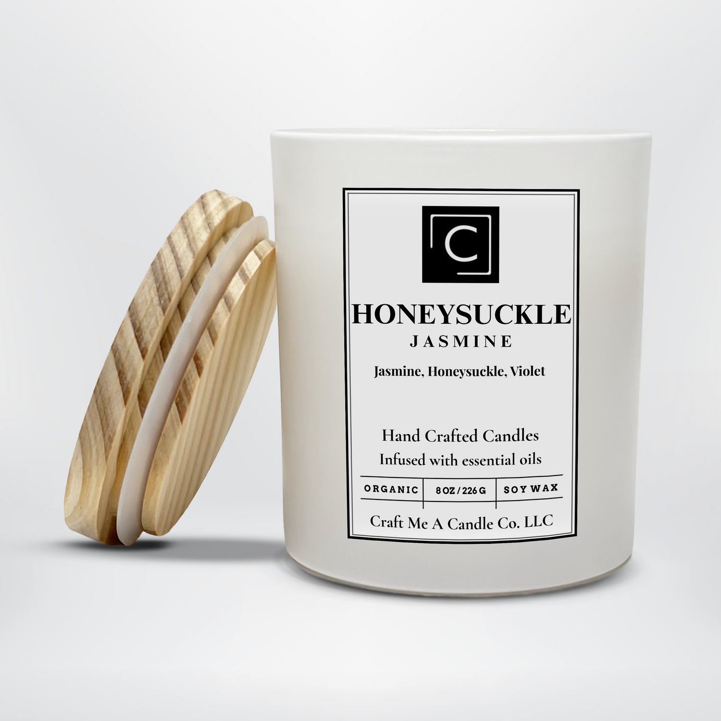 Honeysuckle Jasmine Scented Candle – Jasmine, Honeysuckle, Violet | Natural Soy Wax Candles | Round Jar Candles