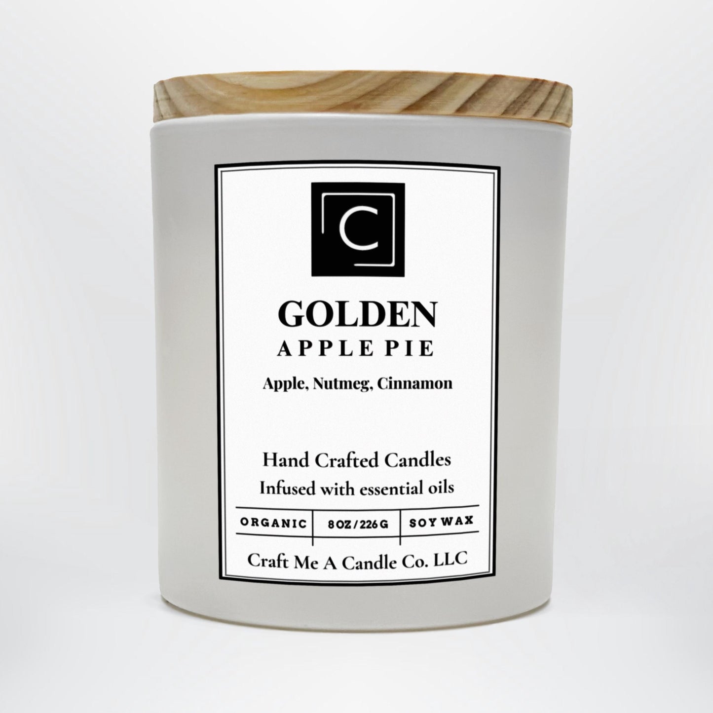 Golden Apple Pie Soy Candle | Apple, Nutmeg & Cinnamon | Handcrafted Soy Wax Candle | 8oz Round Jar Scented Candle