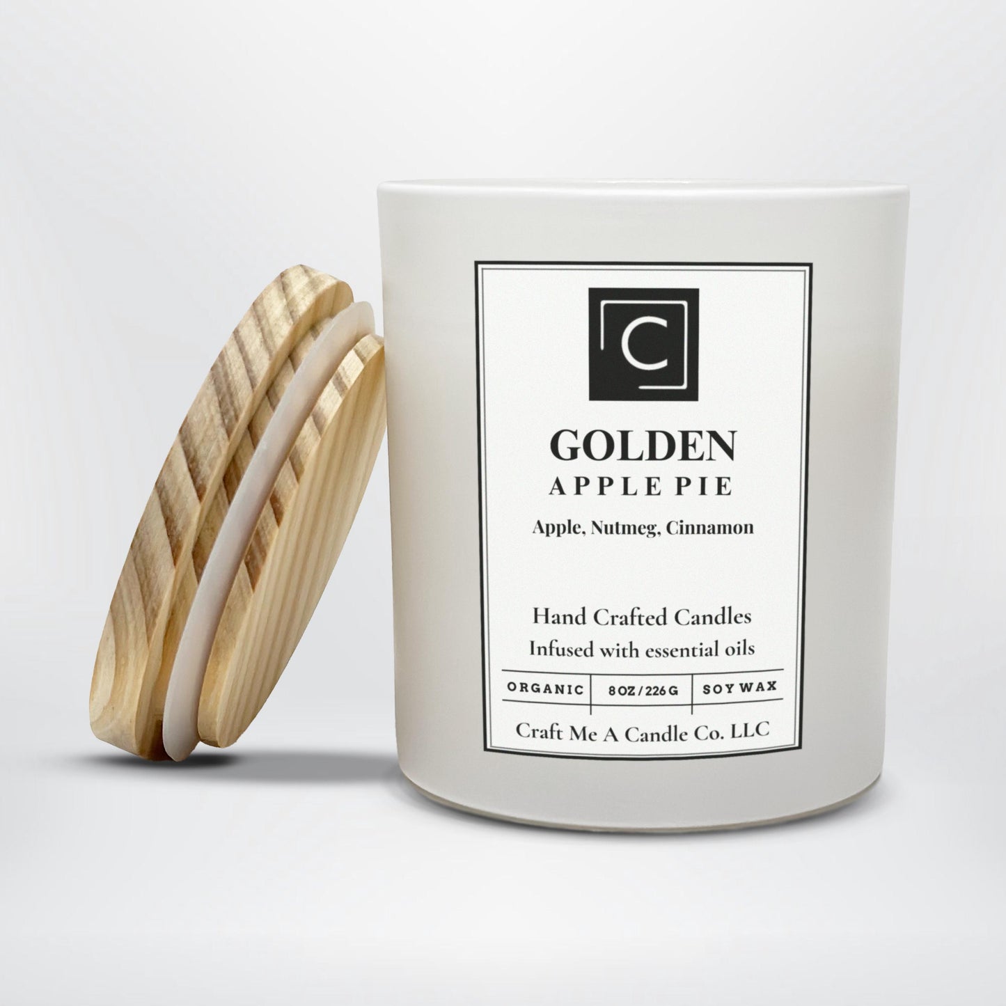 Golden Apple Pie Soy Candle | Apple, Nutmeg & Cinnamon | Handcrafted Soy Wax Candle | 8oz Round Jar Scented Candle