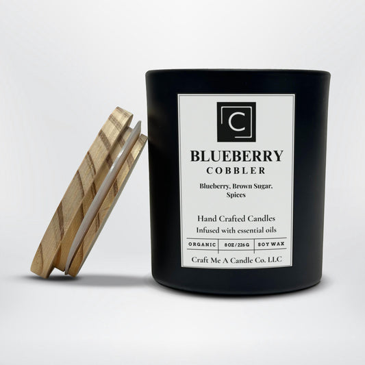 Blueberry Cobbler Soy Candle | Blueberry, Brown Sugar, Spices | Natural Soy Wax Candles | 8oz Black Jar Candle | Hand Crafted Scented Candle