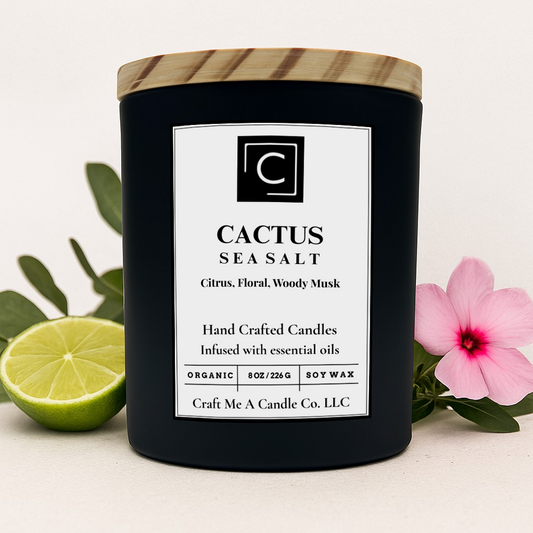 Cactus Sea Salt Scented Candle – Citrus, Floral, Woody Musk | Natural Soy Wax Candles | Round Jar Candles