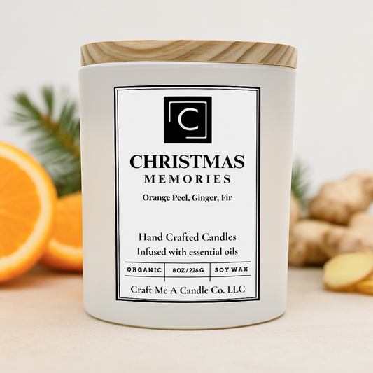 Christmas Memories Candle – Orange Peel Ginger Fir – Hand Poured Soy Coconut Blend Holiday Scent – 8oz & 14oz Matte Glass