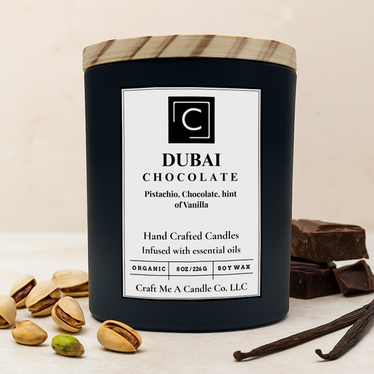 Dubai Chocolate Candle – Pistachio Chocolate with a Hint of Vanilla – Hand Poured Soy Coconut Blend – 8oz & 14oz