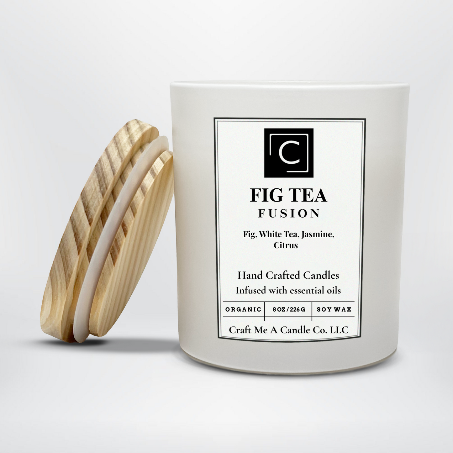 Fig Tea Fusion Scented Candle – Fig, White Tea, Jasmine, Citrus | Natural Soy Wax Candles | Round Jar Candles