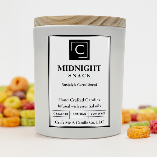 Midnight Snack Candle – Nostalgic Sweet Cereal Scent – Hand Poured Soy Coconut Blend with Wooden Lid – 8oz & 14oz