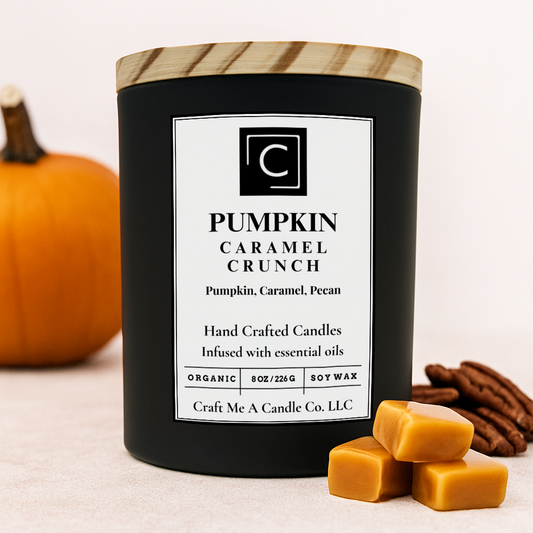 Pumpkin Caramel Crunch Candle – Sweet Pumpkin Caramel & Toasted Pecan – Hand Poured Soy Coconut Blend with Wooden Lid – 8oz & 14oz