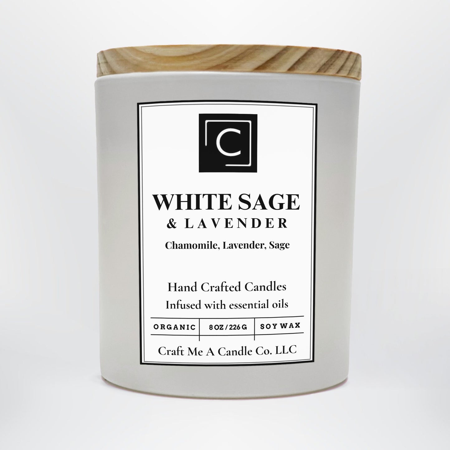 White Sage & Lavender Scented Candle – Chamomile, Lavender, Sage | Natural Soy Wax Candles | Round Jar Candles