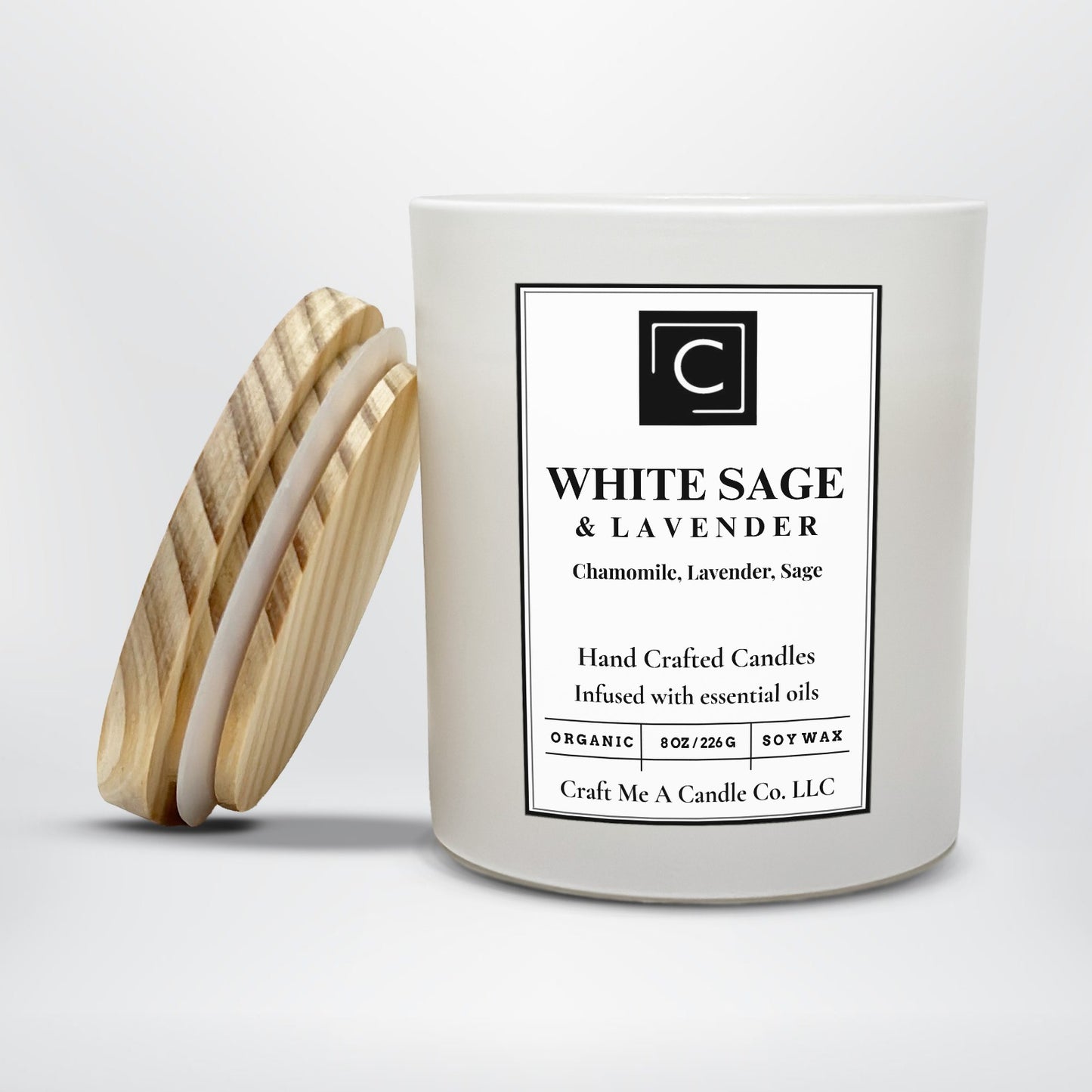 White Sage & Lavender Scented Candle – Chamomile, Lavender, Sage | Natural Soy Wax Candles | Round Jar Candles