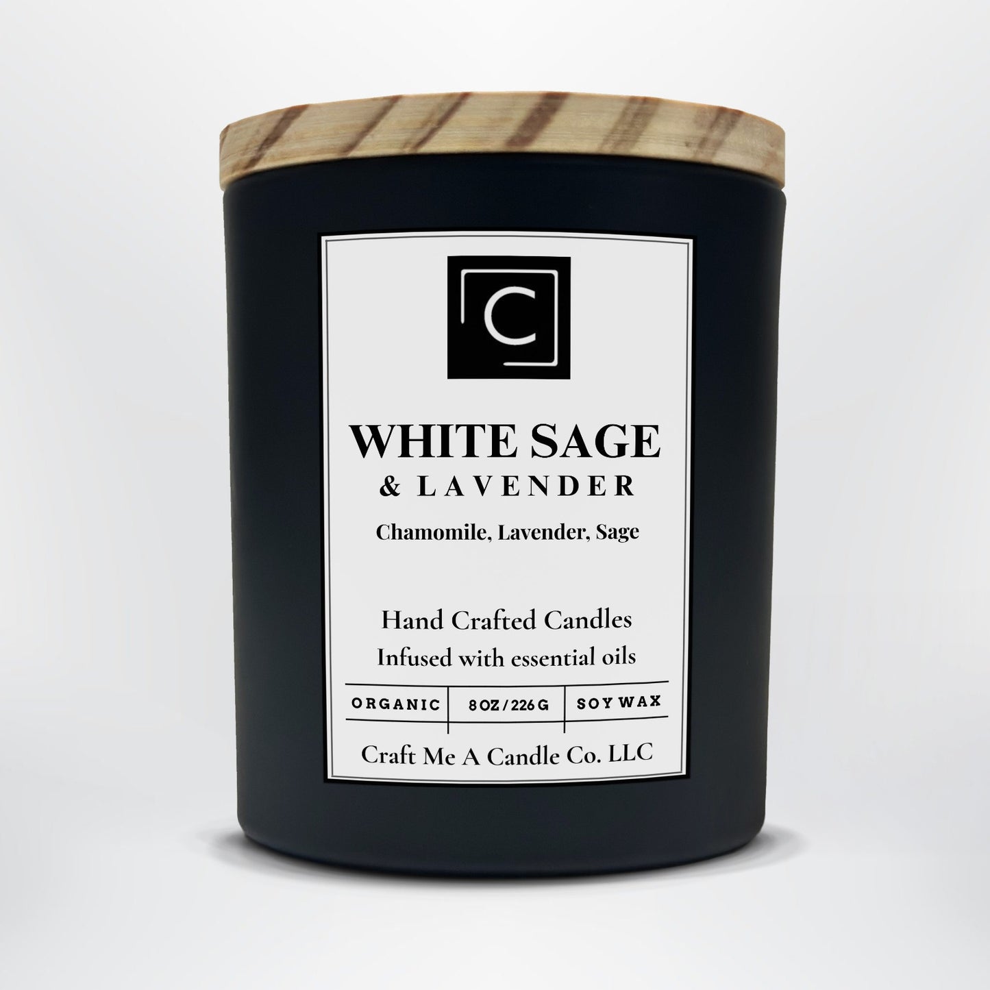 White Sage & Lavender Scented Candle – Chamomile, Lavender, Sage | Natural Soy Wax Candles | Round Jar Candles