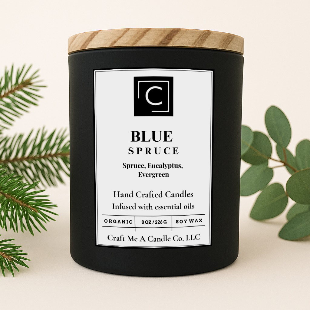 Blue Spruce Scented Candle – Spruce, Eucalyptus, Evergreen | Natural Soy Wax Candles | Round Jar Candles