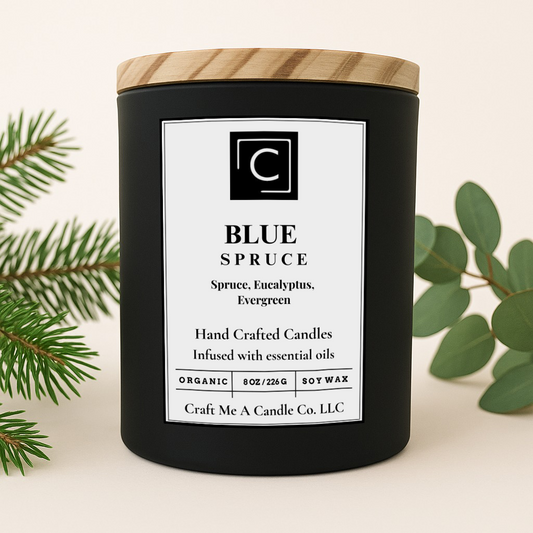 Blue Spruce Scented Candle – Spruce, Eucalyptus, Evergreen | Natural Soy Wax Candles | Round Jar Candles