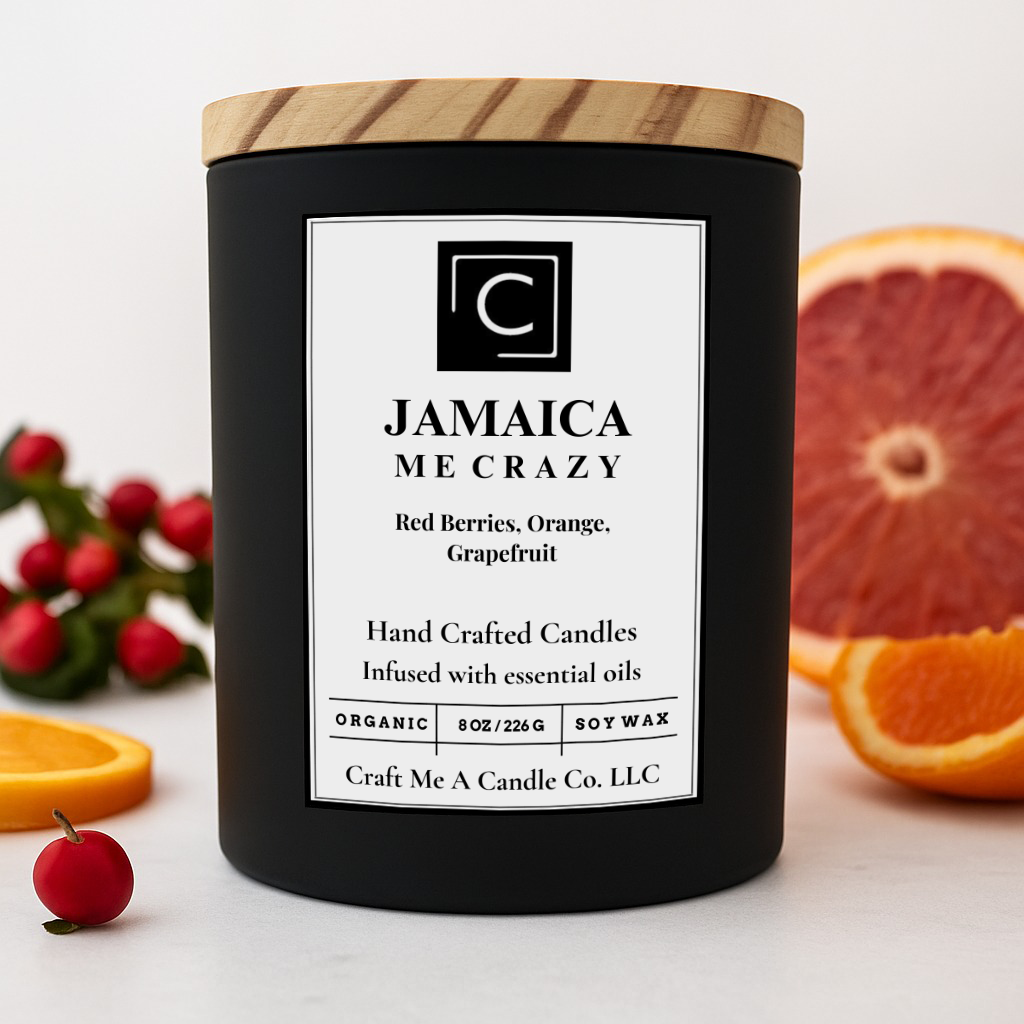 Jamaica Me Crazy Scented Candle – Red Berries, Orange, Grapefruit | Natural Soy Wax Candles | Round Jar Candles