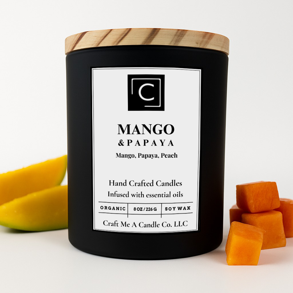 Mango & Papaya Scented Candle – Mango, Papaya, Peach | Natural Soy Wax Candles | Round Jar Candles