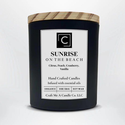 Sunrise on the Beach Scented Candle – Citrus Peach Cranberry Vanilla | Natural Soy Wax Candle | Matte Black Jar Candle