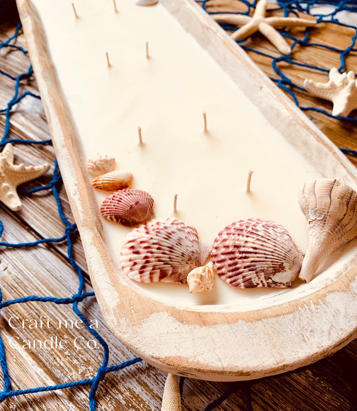 Wood Dough Bowl Candles- Baguette Soy Wax Candle- Beach Theme Candle