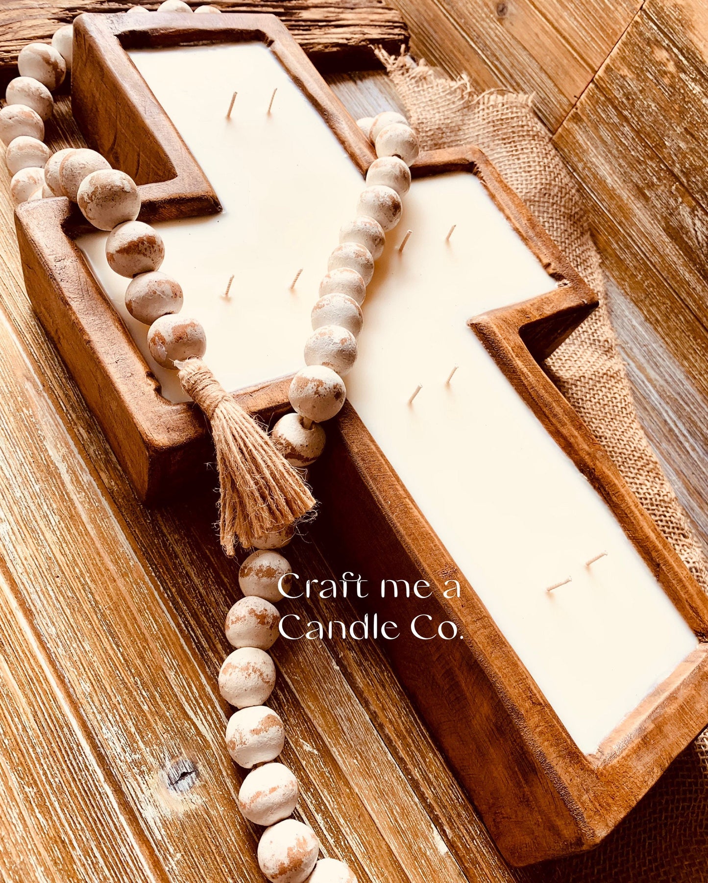 Wood Dough Bowl Candle - Cross shape Candle- Soy Wax Candles