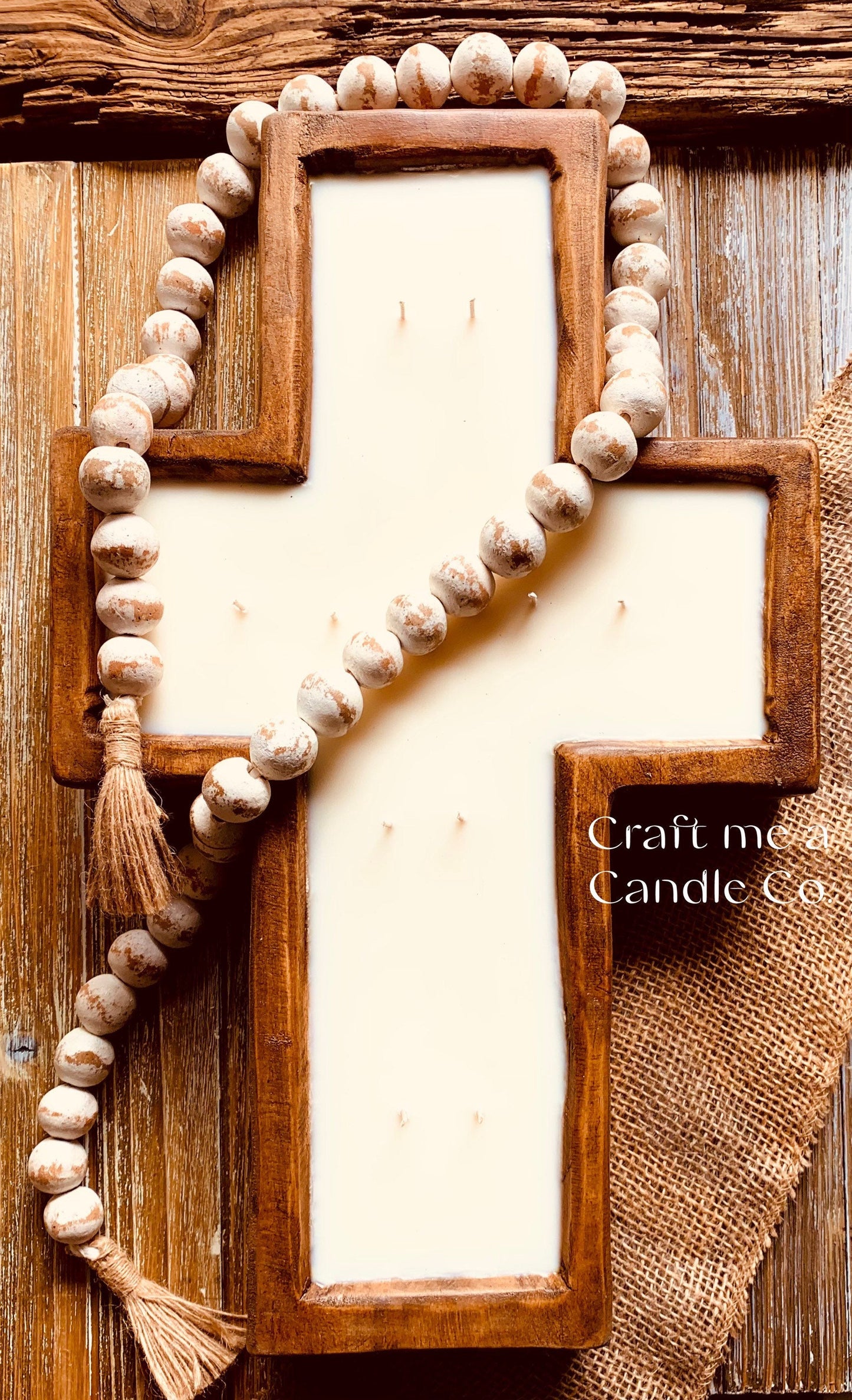 Wood Dough Bowl Candle - Cross shape Candle- Soy Wax Candles