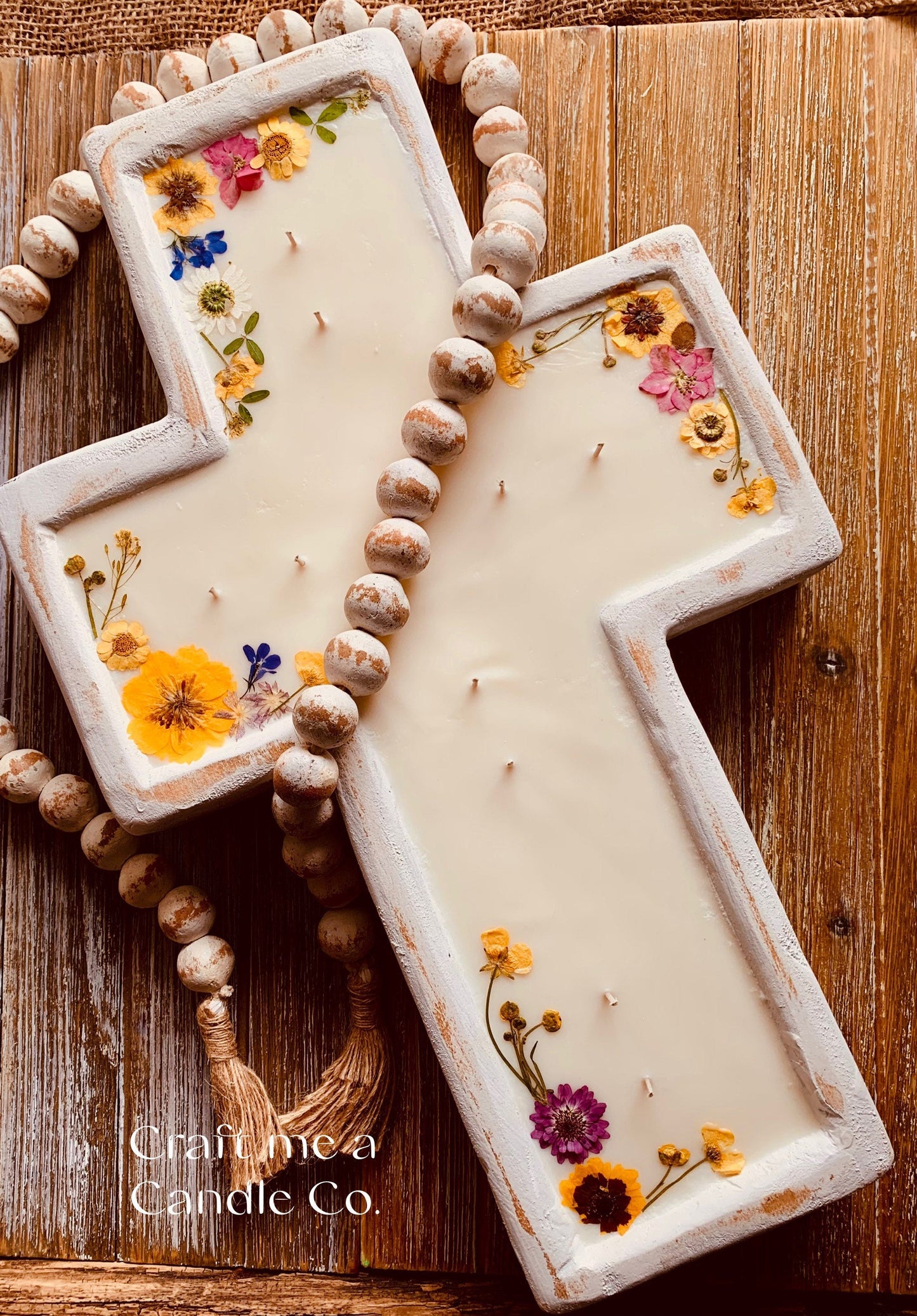 Wood Dough Bowl Candle - Cross shape Candle- Soy Wax Candles