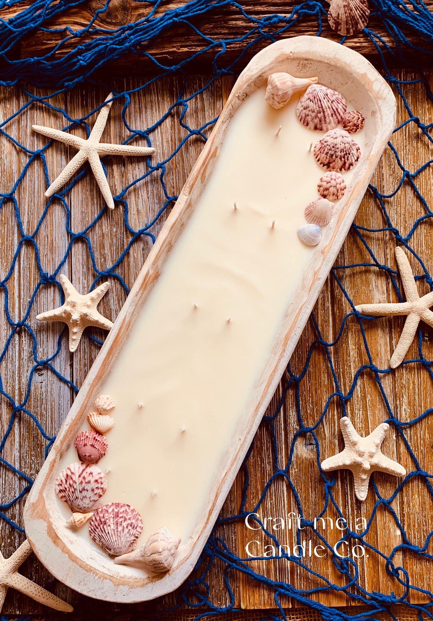Wood Dough Bowl Candles- Baguette Soy Wax Candle- Beach Theme Candle