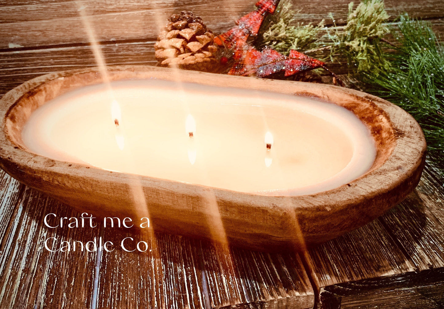 Christmas Wood Dough Bowl Candle- Soy Wax Wood Dough Bowl Candle