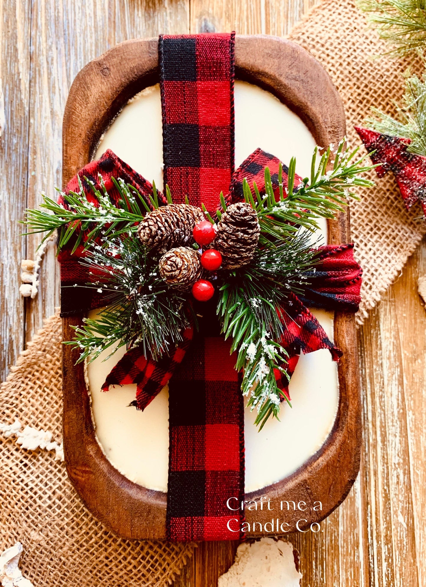 Christmas Wood Dough Bowl Candle- Soy Wax Wood Dough Bowl Candle