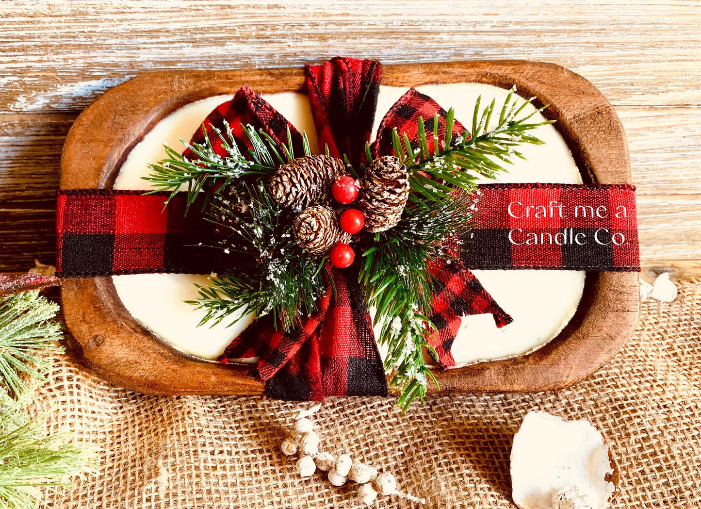 Christmas Wood Dough Bowl Candle- Soy Wax Wood Dough Bowl Candle