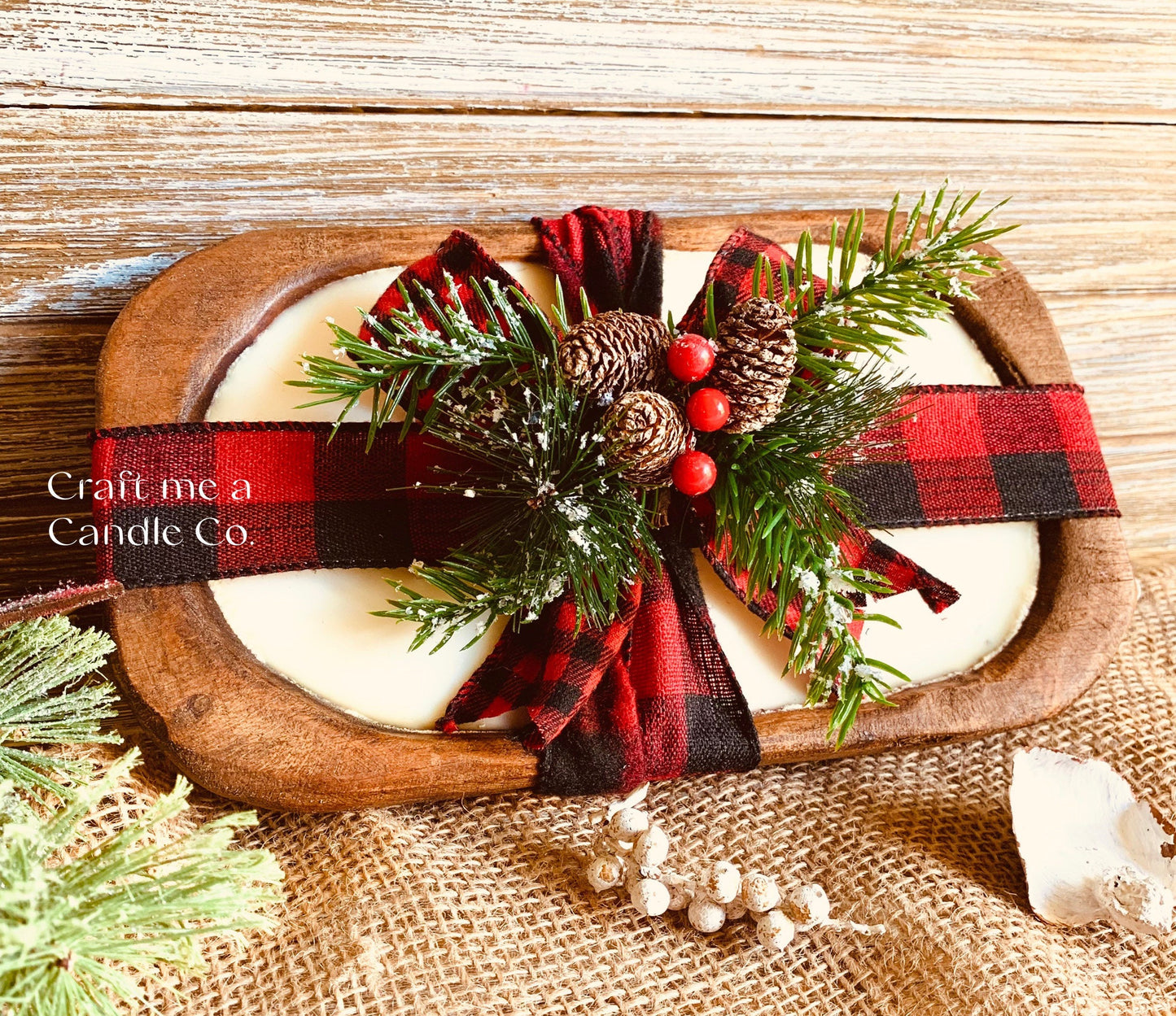 Christmas Wood Dough Bowl Candle- Soy Wax Wood Dough Bowl Candle