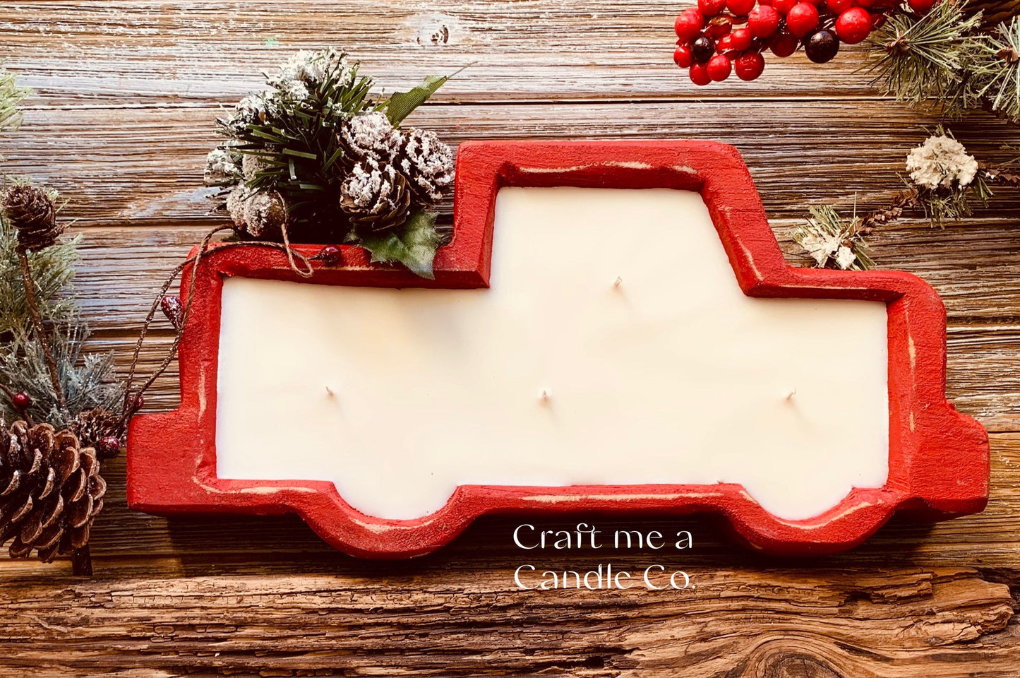 Farmhouse Truck Dough Bowl Candles - Christmas Wood Dough Bowl Candles