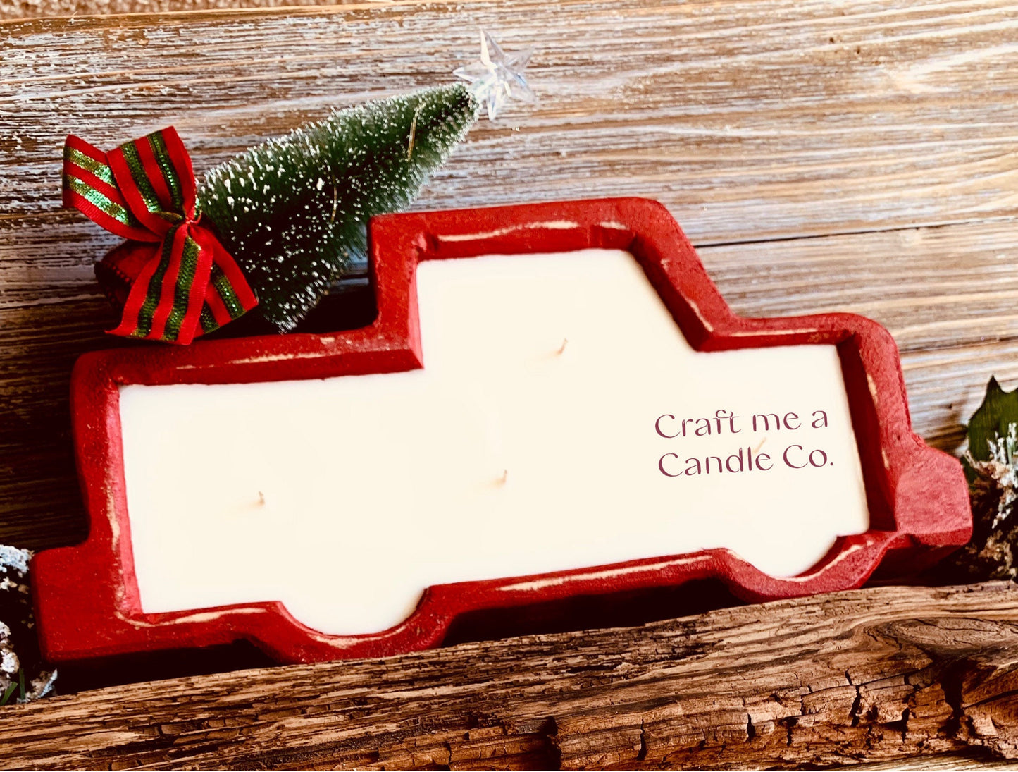 Farmhouse Truck Dough Bowl Candles - Christmas Wood Dough Bowl Candles