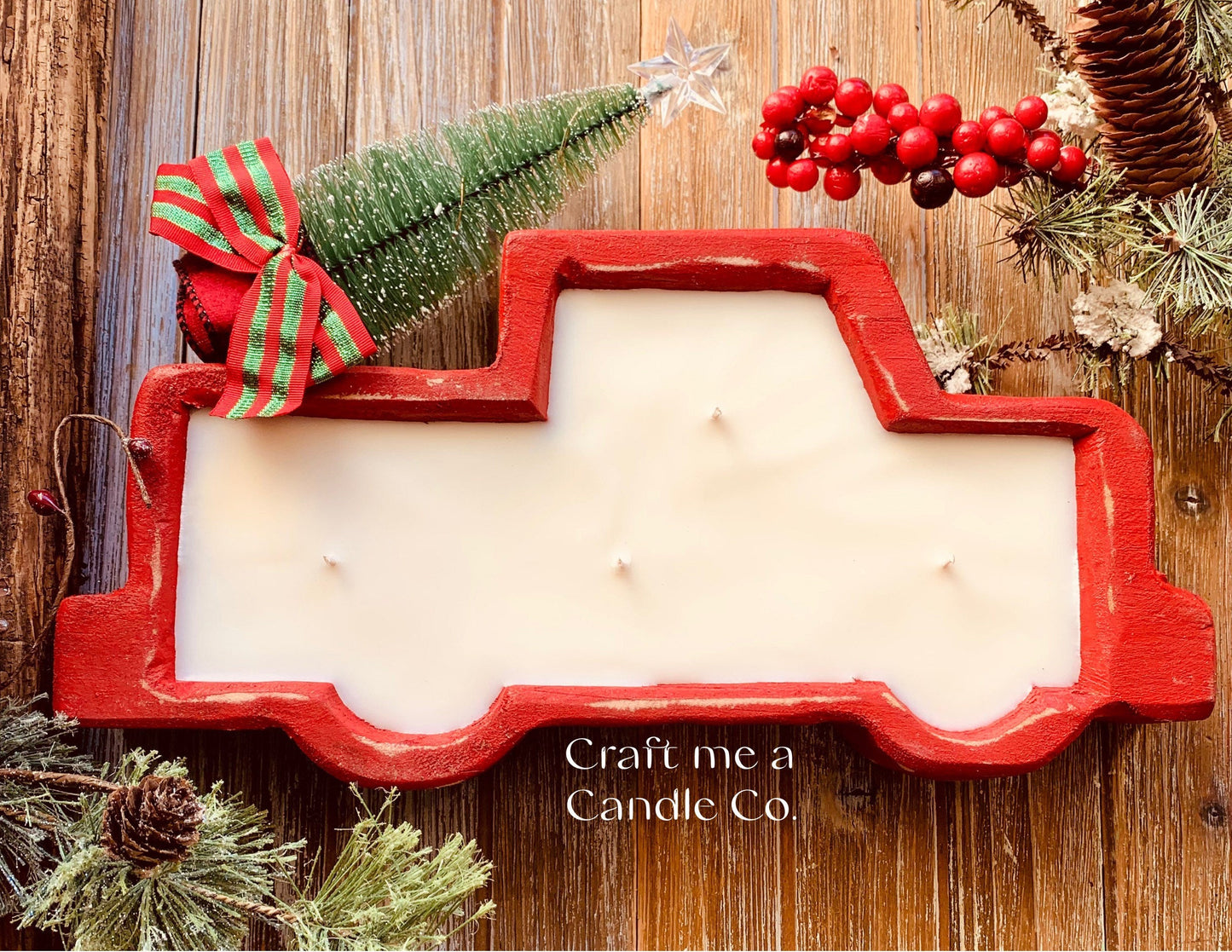 Farmhouse Truck Dough Bowl Candles - Christmas Wood Dough Bowl Candles