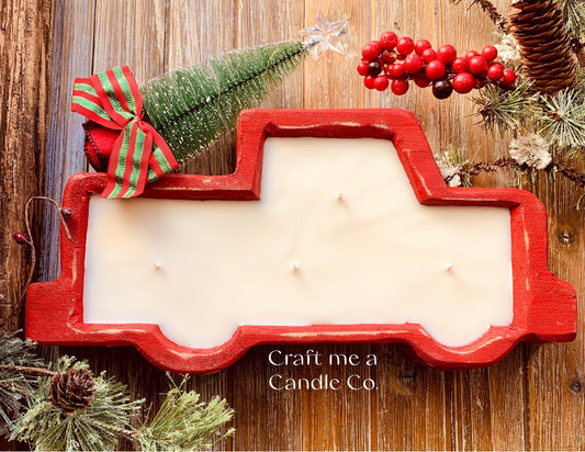 Farmhouse Truck Dough Bowl Candles - Christmas Wood Dough Bowl Candles