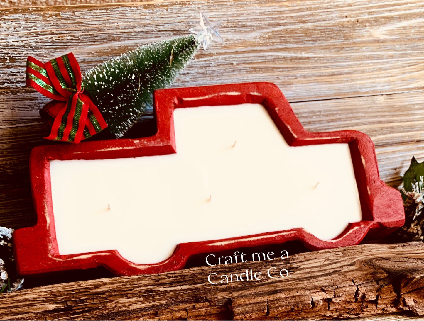 Farmhouse Truck Dough Bowl Candles - Christmas Wood Dough Bowl Candles