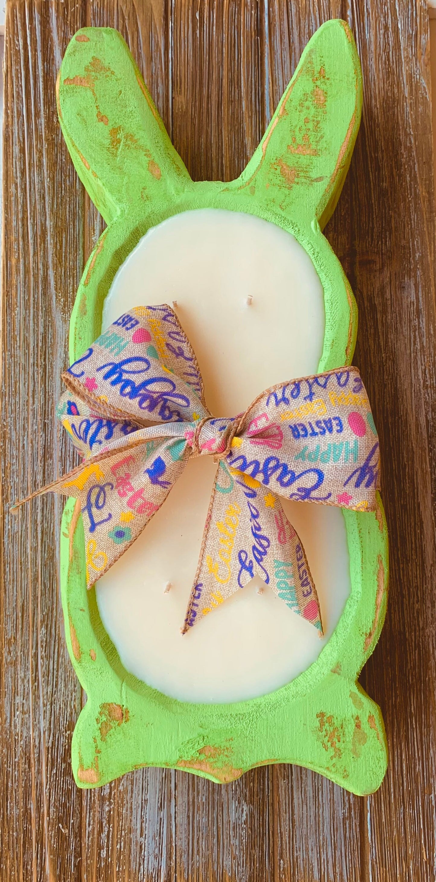 Easter Bunny Wood Dough Bowl Candles- Easter Wood Dough Bowl Candles