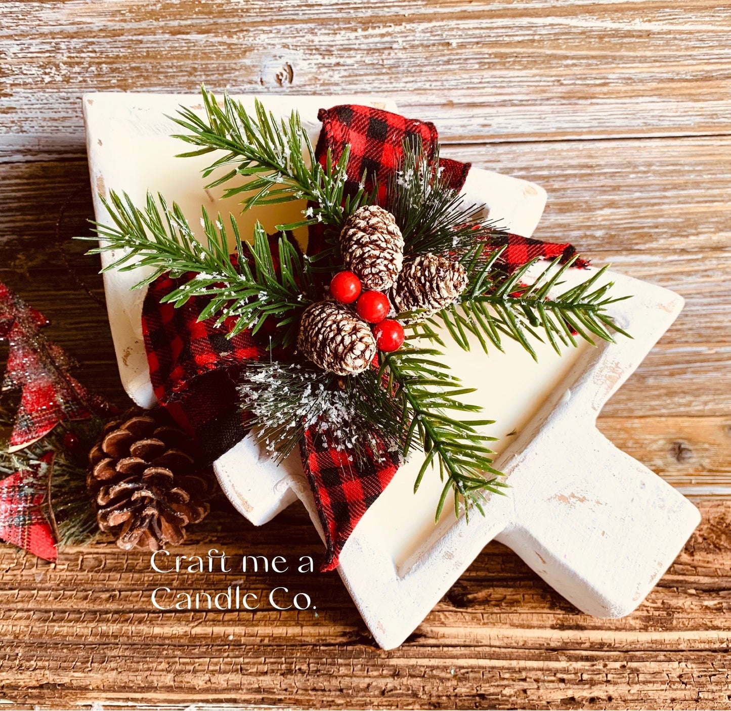 Christmas Tree Wood Dough Bowl Candle - Mini Christmas Candle