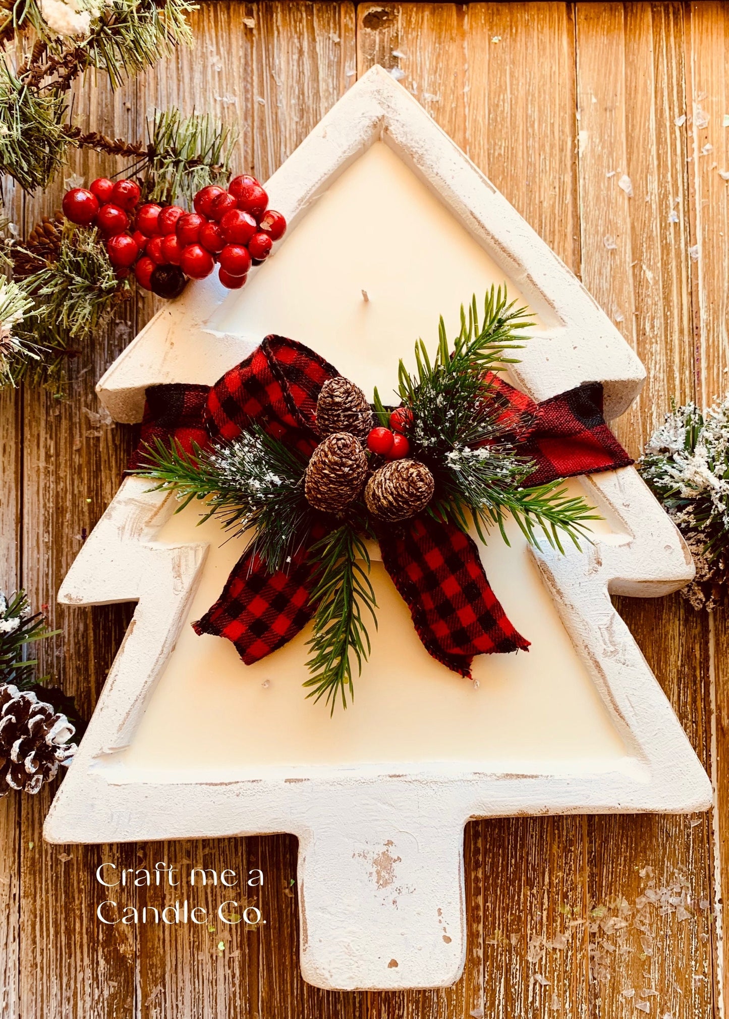 Christmas Tree Wood Dough Bowl Candle -Large Christmas Candle