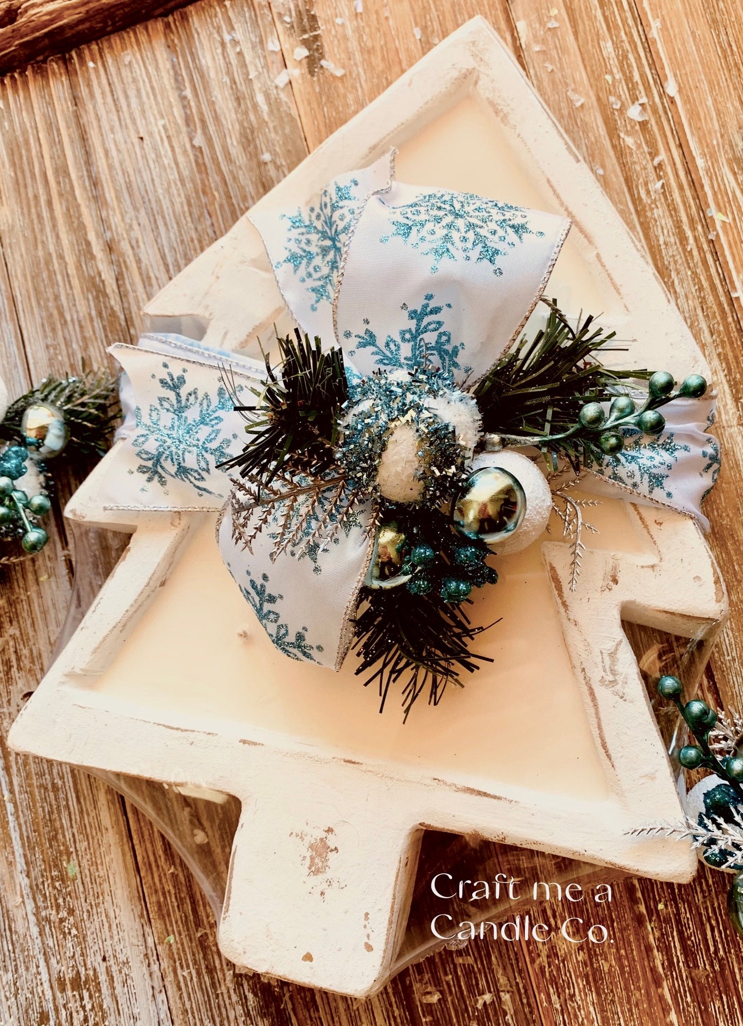 Christmas Tree Wood Dough Bowl Candle -Large Christmas Candle