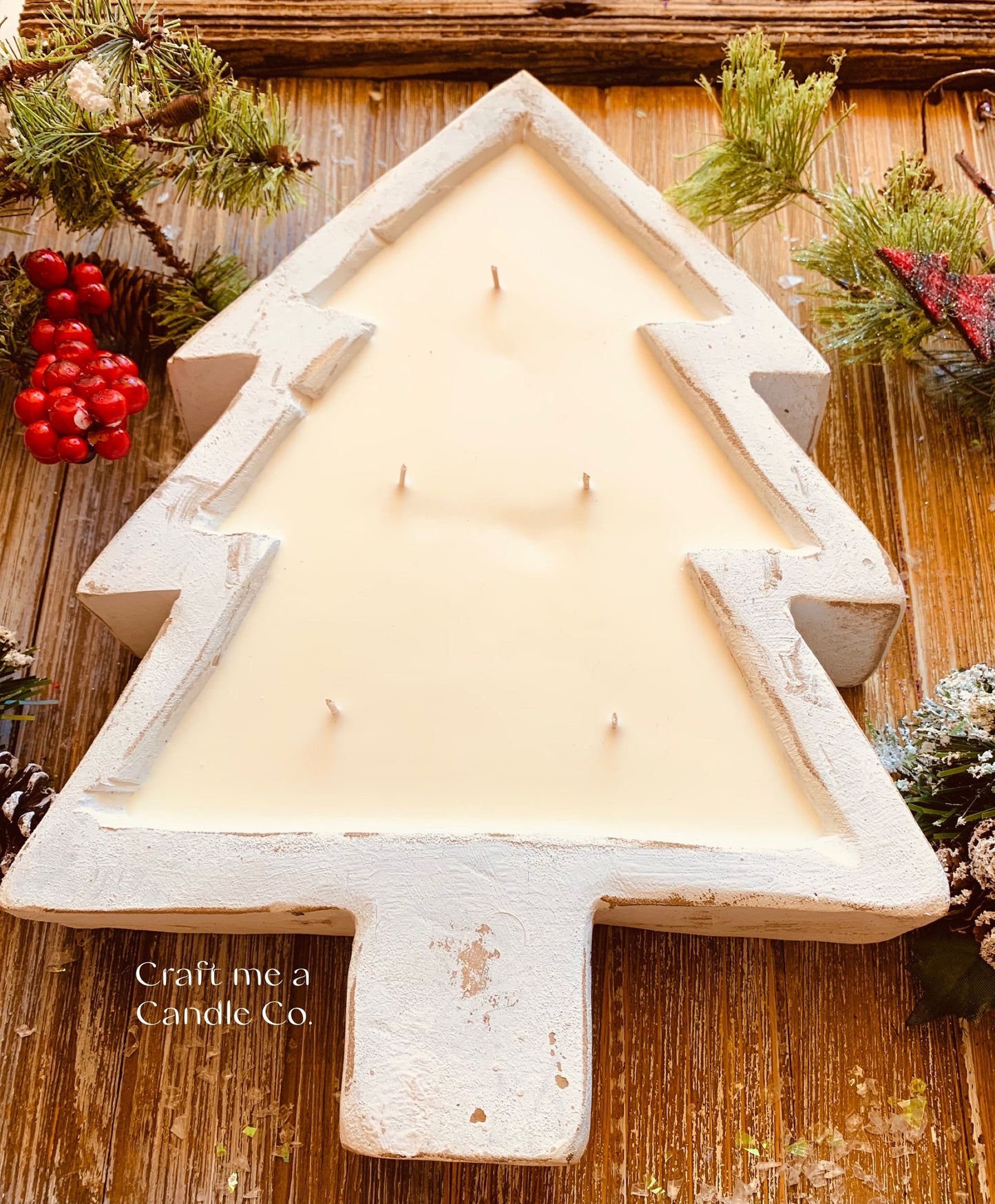 Christmas Tree Wood Dough Bowl Candle -Large Christmas Candle